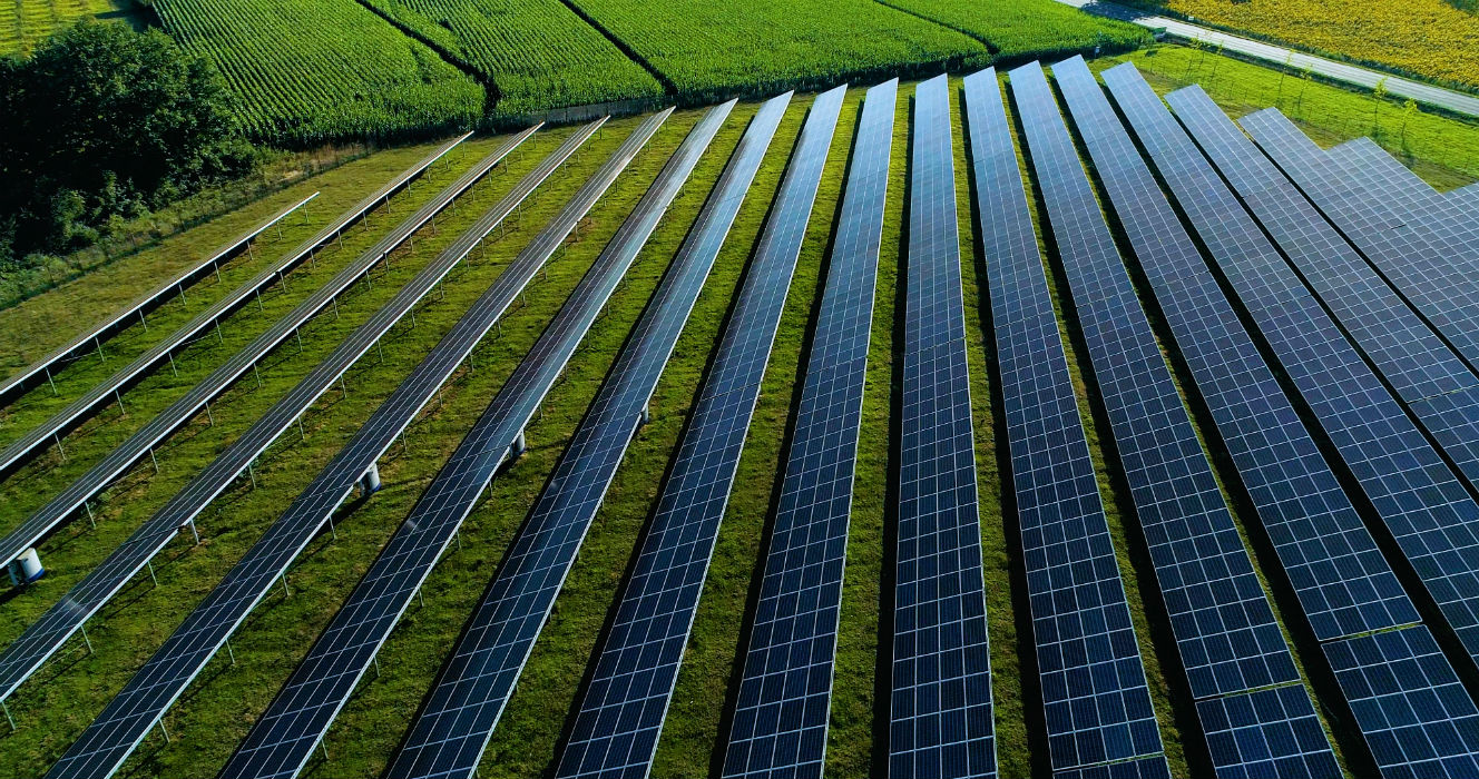 Solar panels in a field as sustainable solution