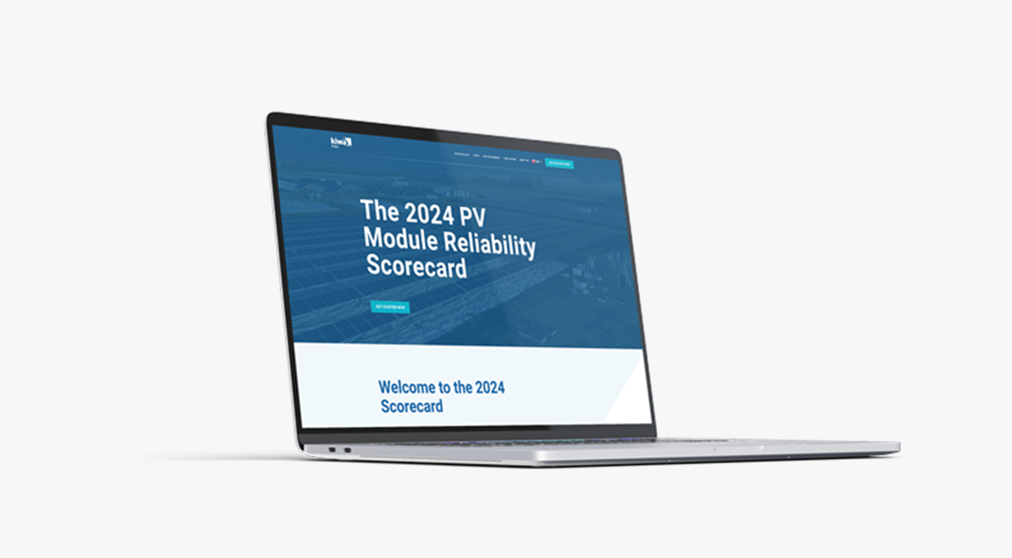 A laptop displaying the "2024 PV Module Reliability Scorecard", marking the tenth edition of Kiwa PVEL's annual report.