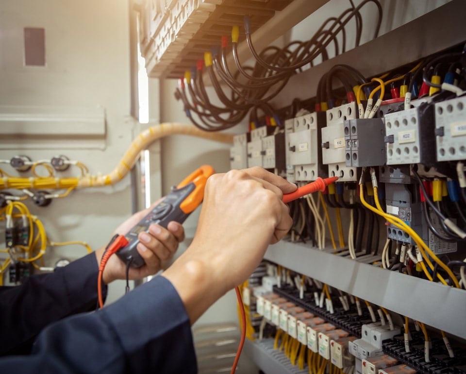 close-up of an inspection of an electrical instalation